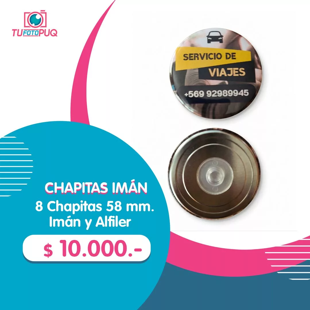 Pack 8 Chapitas Imán 58 mm. en Punta Arenas